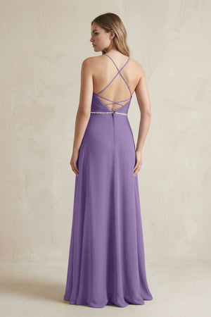 Chiffon A - Line Ruched Cami Strap Bridesmaid Dress in Tahiti - SHE IS ME Bridesmaid Dresses