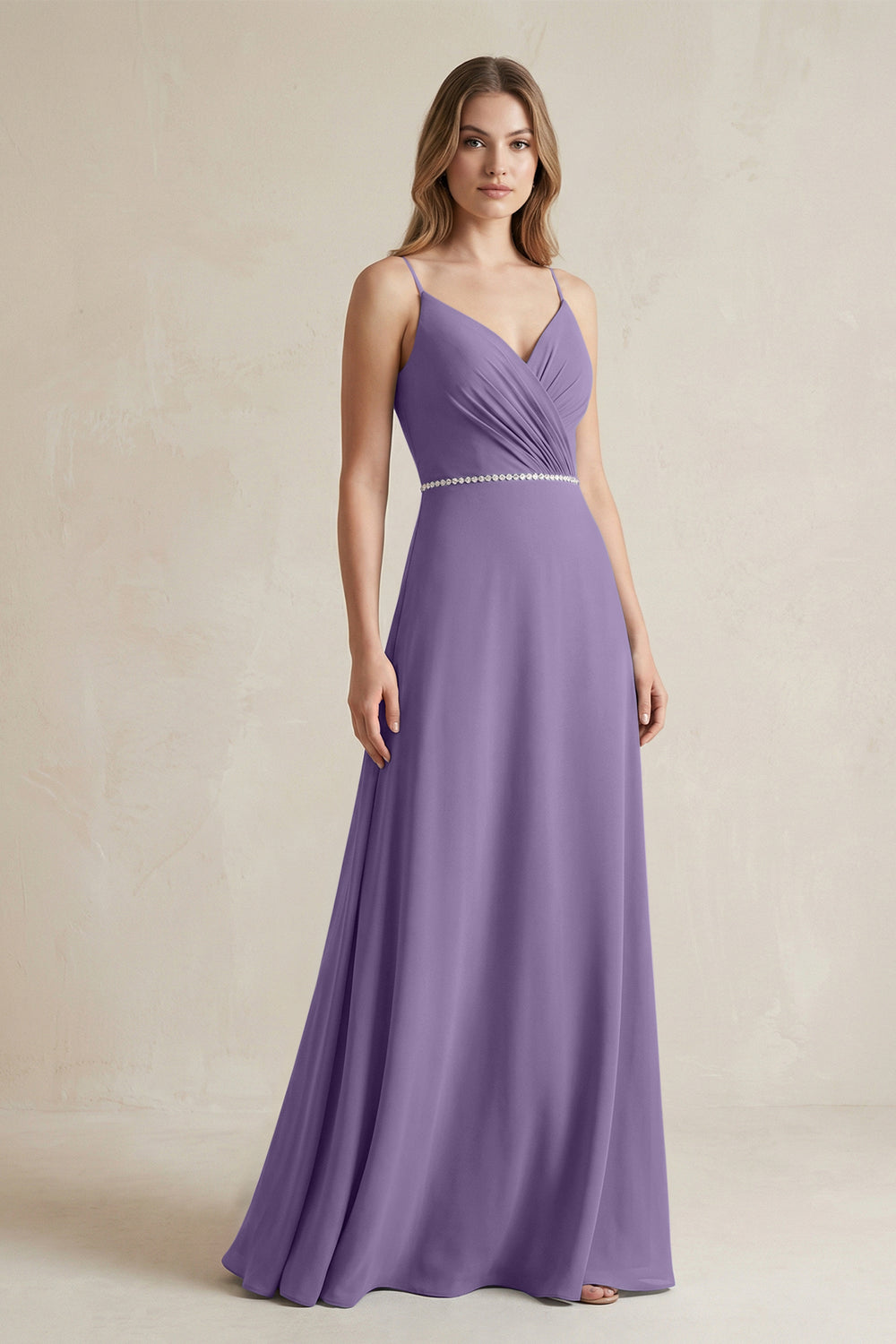 Chiffon A-Line Ruched Cami Strap Bridesmaid Dress  in Tahiti