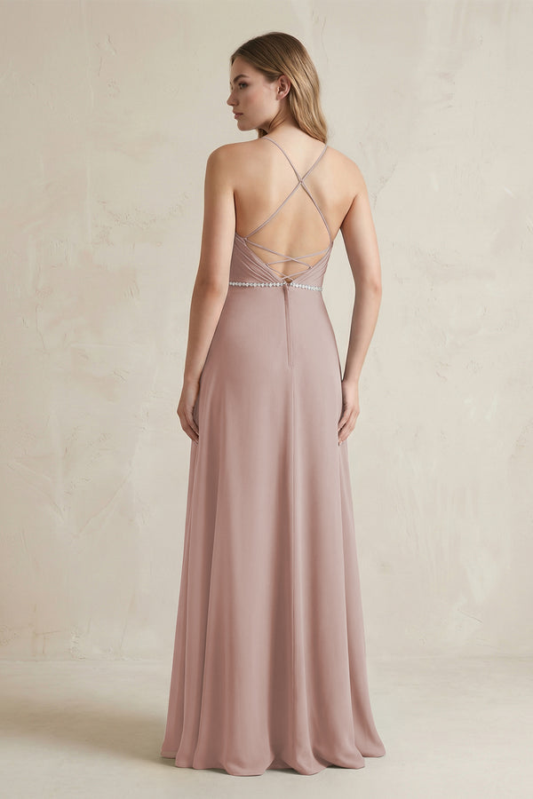 Chiffon A-Line Ruched Cami Strap Bridesmaid Dress  in Toffee (2) | KISSBRIDAL