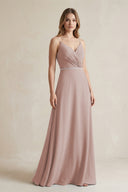 Chiffon A-Line Ruched Cami Strap Bridesmaid Dress  in Toffee | KISSBRIDAL