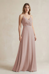 Chiffon A-Line Ruched Cami Strap Bridesmaid Dress  in Toffee | KISSBRIDAL