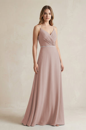 Chiffon A-Line Ruched Cami Strap Bridesmaid Dress  in Toffee | KISSBRIDAL