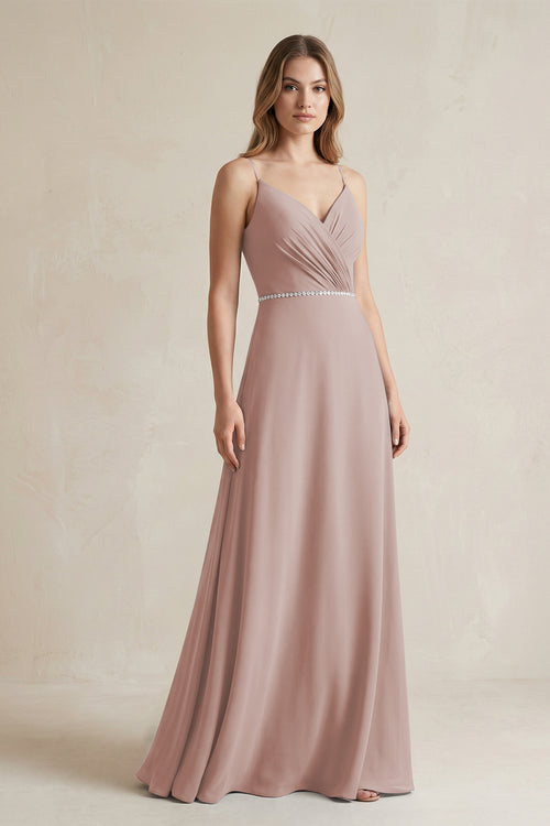 Chiffon A-Line Ruched Cami Strap Bridesmaid Dress  in Toffee | KISSBRIDAL