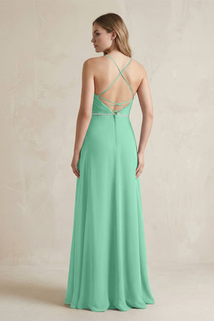 Chiffon A - Line Ruched Cami Strap Bridesmaid Dress in Turquoise - SHE IS ME Bridesmaid Dresses