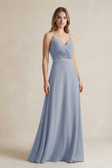 Chiffon A - Line Ruched Cami Strap Bridesmaid Dress in Twilight - KISS BRIDAL Bridesmaid Dresses