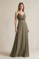 Chiffon A - Line Ruched Cami Strap Bridesmaid Dress in Willow Green - SHE IS ME Bridesmaid Dresses