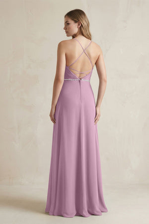 Chiffon A - Line Ruched Cami Strap Bridesmaid Dress in Wisteria - SHE IS ME Bridesmaid Dresses