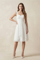 Chiffon A - Line Sweetheart Midi Wedding Dress in White - KISS BRIDAL Wedding Dresses