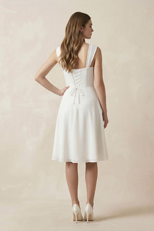 Chiffon A - Line Sweetheart Midi Wedding Dress in White - KISS BRIDAL Wedding Dresses