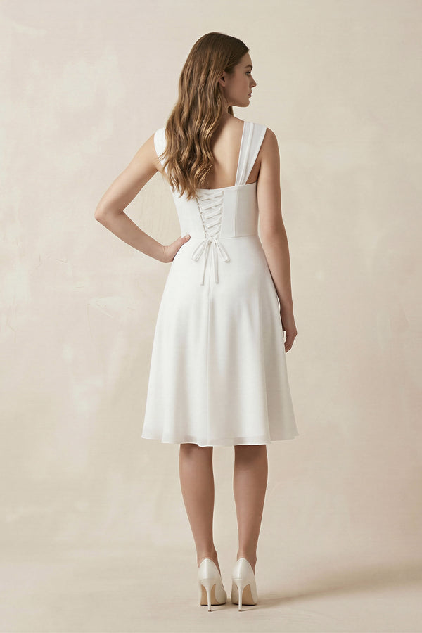 Chiffon A - Line Sweetheart Midi Wedding Dress in White - KISS BRIDAL Wedding Dresses
