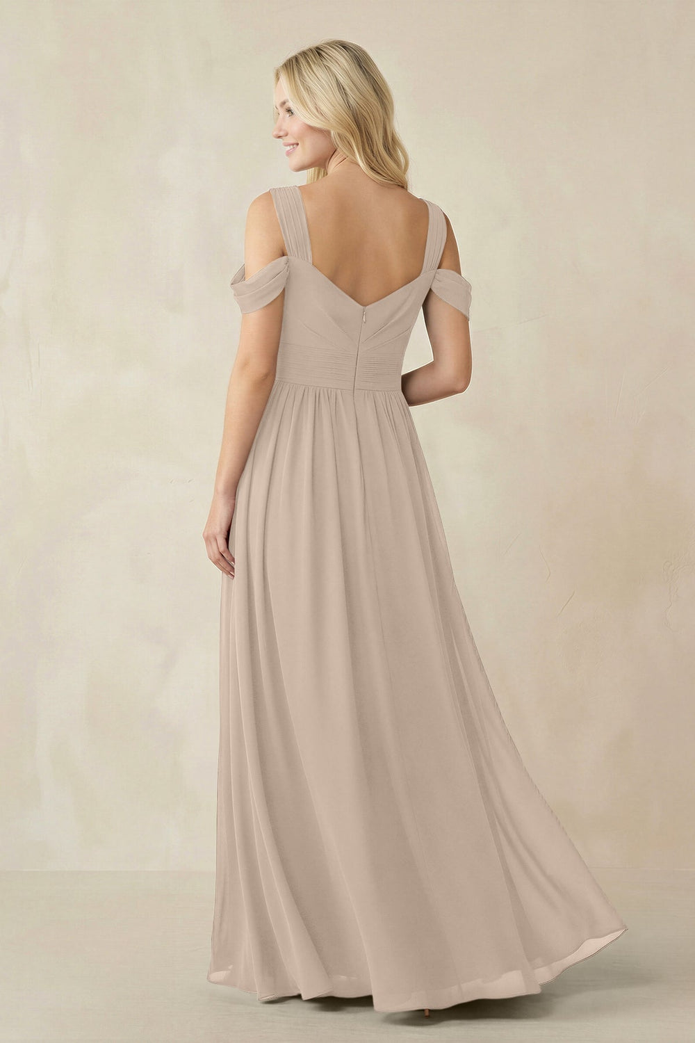 Chiffon A-Line Bridesmaid Dress with Slit  in Almond - KISS BRIDAL BRIDESMAID DRESSES