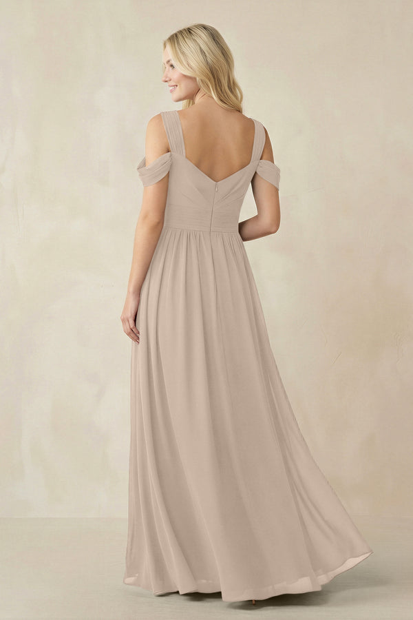 Chiffon A-Line Bridesmaid Dress with Slit  in Almond - SHE IS ME BRIDESMAID DRESSES