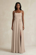 A-Line Spaghetti Straps Chiffon Bridesmaid Dress in Almond - SHE IS ME BRIDESMAID DRESSES