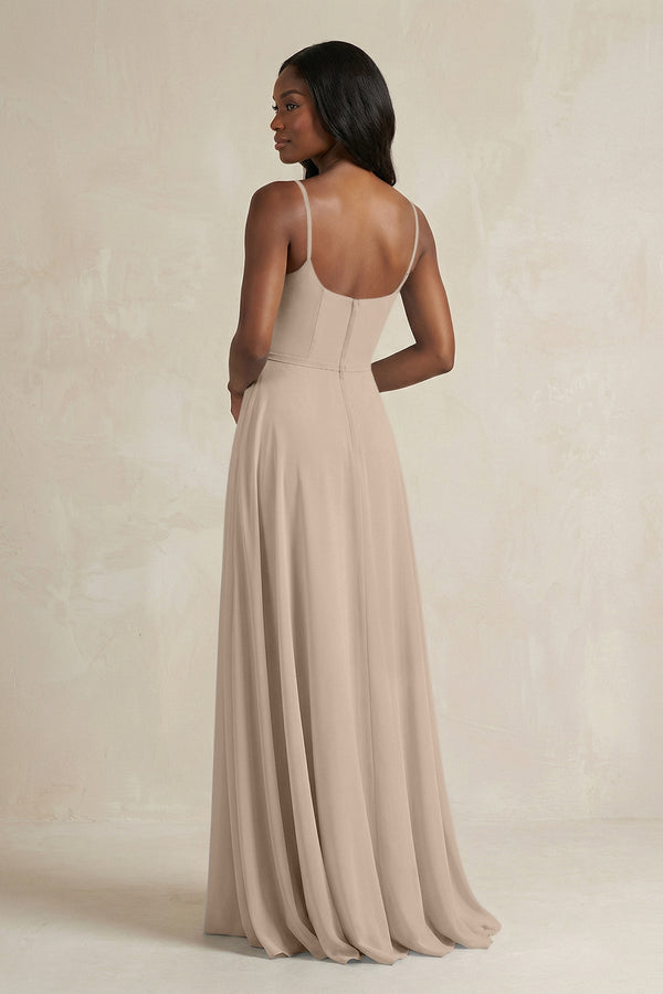 A-Line Spaghetti Straps Chiffon Bridesmaid Dress in Almond - SHE IS ME BRIDESMAID DRESSES