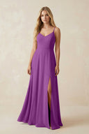 Cami Strap A-Line Chiffon Bridesmaid Dress with Slit in Amethyst - SHE IS ME BRIDESMAID DRESSES