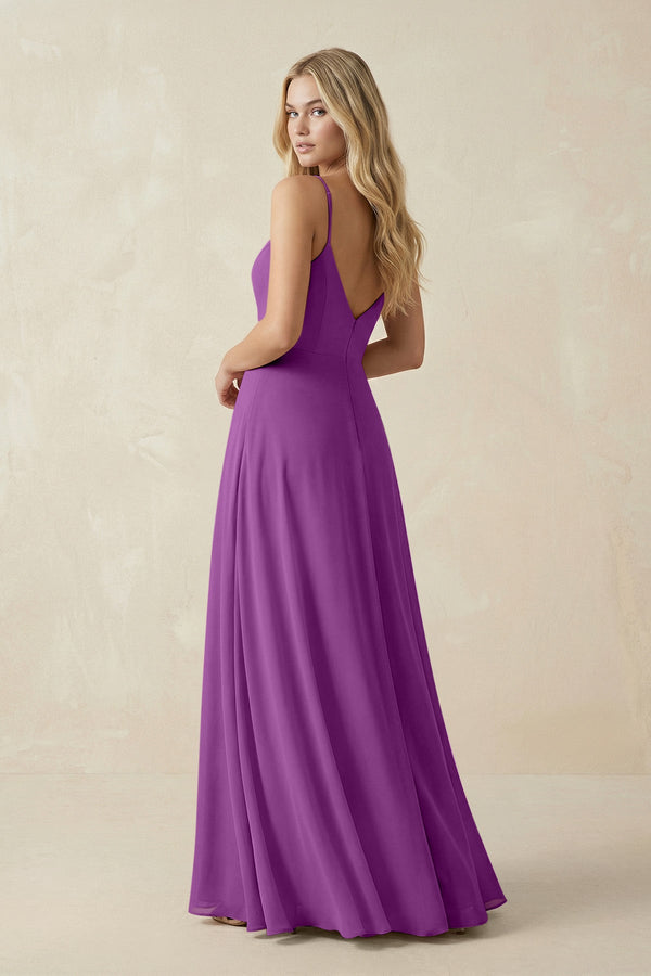 Cami Strap A-Line Chiffon Bridesmaid Dress with Slit in Amethyst - SHE IS ME BRIDESMAID DRESSES