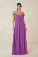 A-Line Off-the-Shoulder Chiffon Bridesmaid Dress in Amethyst - KISS BRIDAL BRIDESMAID DRESSES