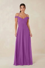 A-Line Off-the-Shoulder Chiffon Bridesmaid Dress in Amethyst - KISS BRIDAL BRIDESMAID DRESSES