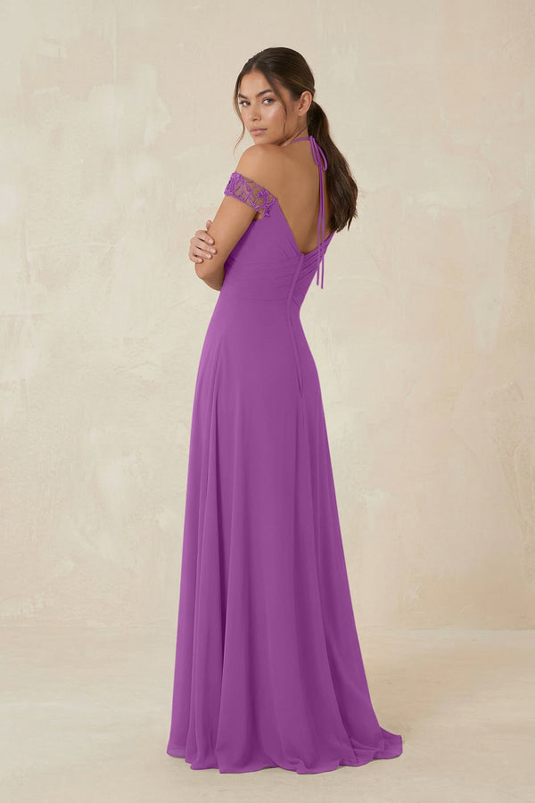 A-Line Off-the-Shoulder Chiffon Bridesmaid Dress in Amethyst - KISS BRIDAL BRIDESMAID DRESSES