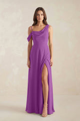 One-Shoulder Chiffon A-Line Bridesmaid Dress in Amethyst - KISS BRIDAL BRIDESMAID DRESSES