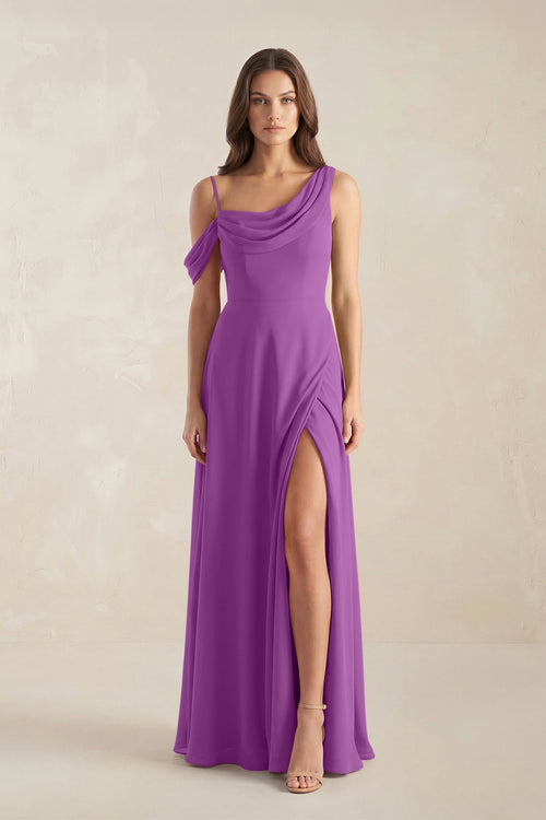 One-Shoulder Chiffon A-Line Bridesmaid Dress in Amethyst - SHE IS ME BRIDESMAID DRESSES