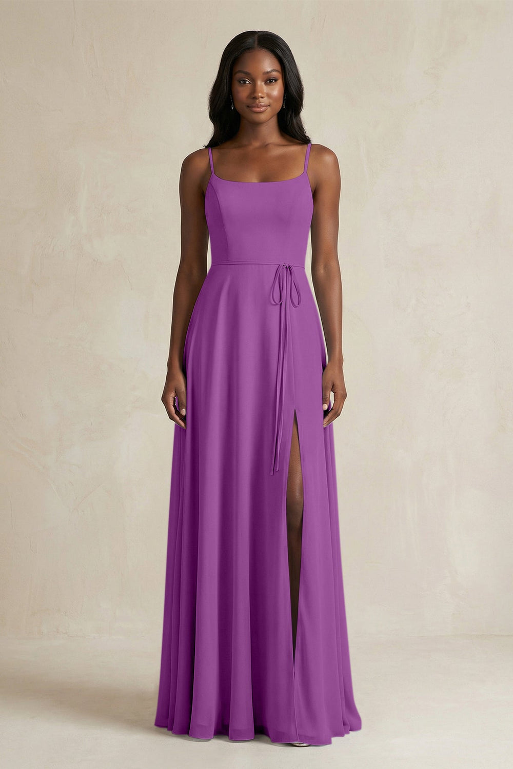 A-Line Spaghetti Straps Chiffon Bridesmaid Dress in Amethyst - KISS BRIDAL BRIDESMAID DRESSES