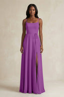 A-Line Spaghetti Straps Chiffon Bridesmaid Dress in Amethyst - SHE IS ME BRIDESMAID DRESSES