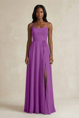 A-Line Spaghetti Straps Chiffon Bridesmaid Dress in Amethyst - KISS BRIDAL BRIDESMAID DRESSES