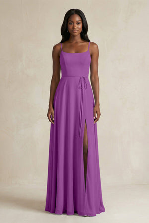 A-Line Spaghetti Straps Chiffon Bridesmaid Dress in Amethyst - SHE IS ME BRIDESMAID DRESSES