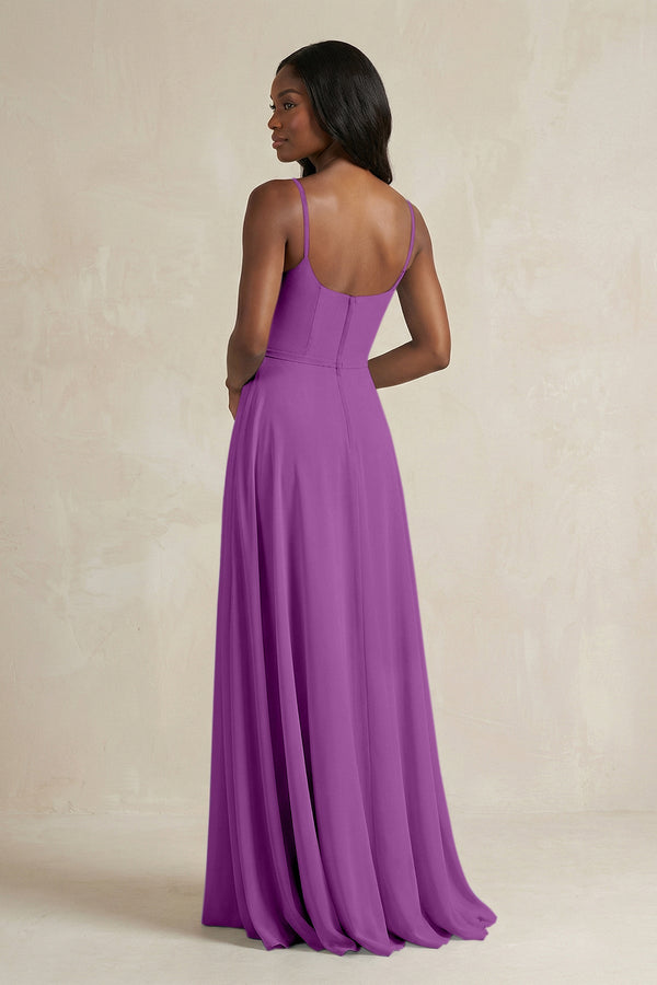 A-Line Spaghetti Straps Chiffon Bridesmaid Dress in Amethyst - SHE IS ME BRIDESMAID DRESSES
