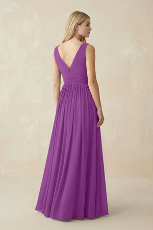 V-Neck Chiffon Pleated A-Line Bridesmaid Dress in Amethyst - SHE IS ME BRIDESMAID DRESSES