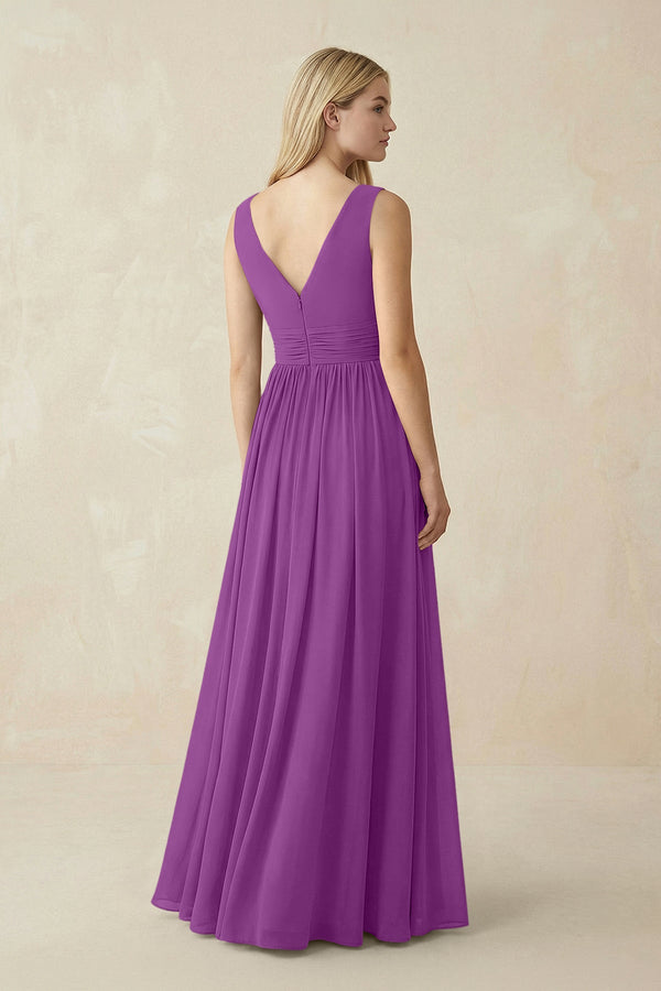 V-Neck Chiffon Pleated A-Line Bridesmaid Dress in Amethyst - SHE IS ME BRIDESMAID DRESSES