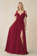 Chiffon A-Line Bridesmaid Dress with Slit  in Berry - SHE IS ME BRIDESMAID DRESSES