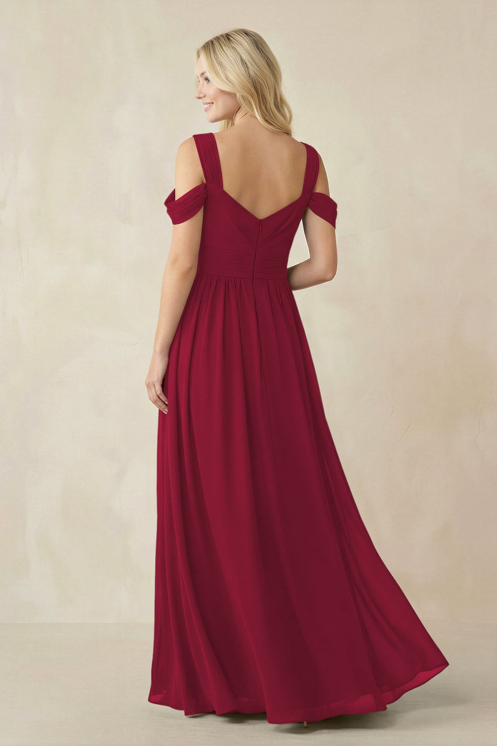 Chiffon A-Line Bridesmaid Dress with Slit  in Berry - KISS BRIDAL BRIDESMAID DRESSES