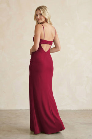 Cami Strap Chiffon Sheath Bridesmaid Dress with Slit in Berry - SHE IS ME BRIDESMAID DRESSES