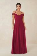 A-Line Off-the-Shoulder Chiffon Bridesmaid Dress in Berry - KISS BRIDAL BRIDESMAID DRESSES