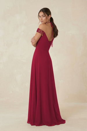 A-Line Off-the-Shoulder Chiffon Bridesmaid Dress in Berry - KISS BRIDAL BRIDESMAID DRESSES