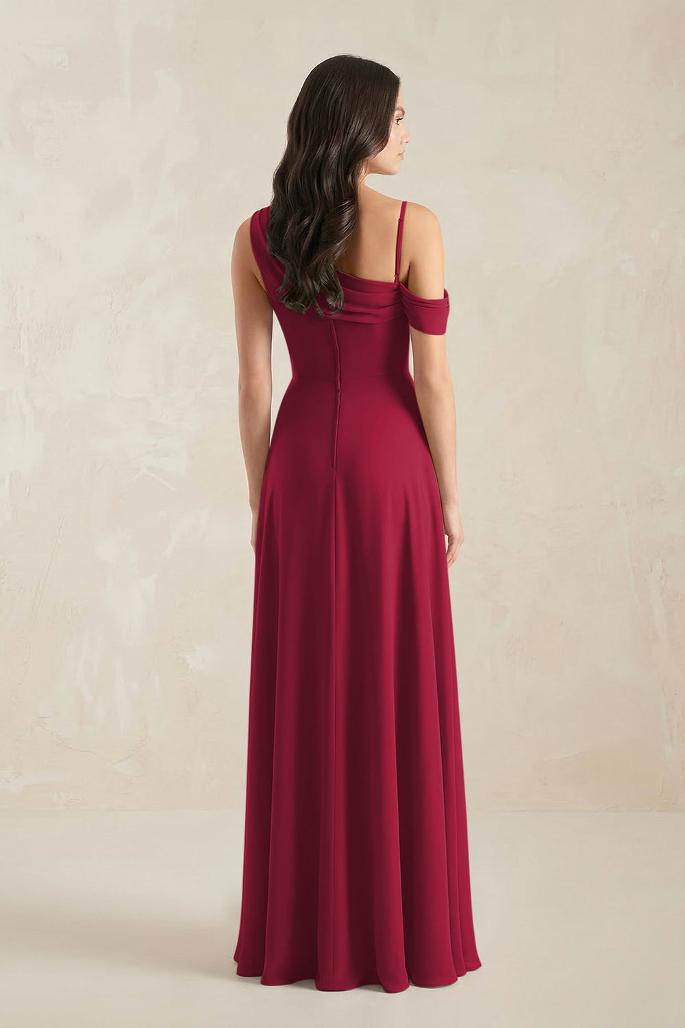 One-Shoulder Chiffon A-Line Bridesmaid Dress in Berry - KISS BRIDAL BRIDESMAID DRESSES