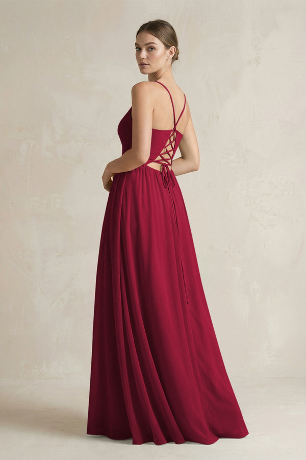 A-Line Spaghetti Strap Chiffon Bridesmaid Dress in Berry - SHE IS ME BRIDESMAID DRESSES