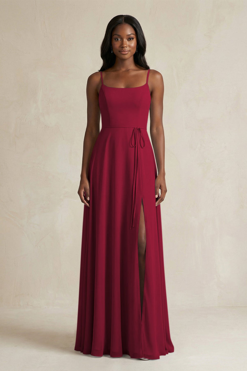 A-Line Spaghetti Straps Chiffon Bridesmaid Dress in Berry - KISS BRIDAL BRIDESMAID DRESSES