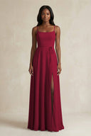 A-Line Spaghetti Straps Chiffon Bridesmaid Dress in Berry - SHE IS ME BRIDESMAID DRESSES