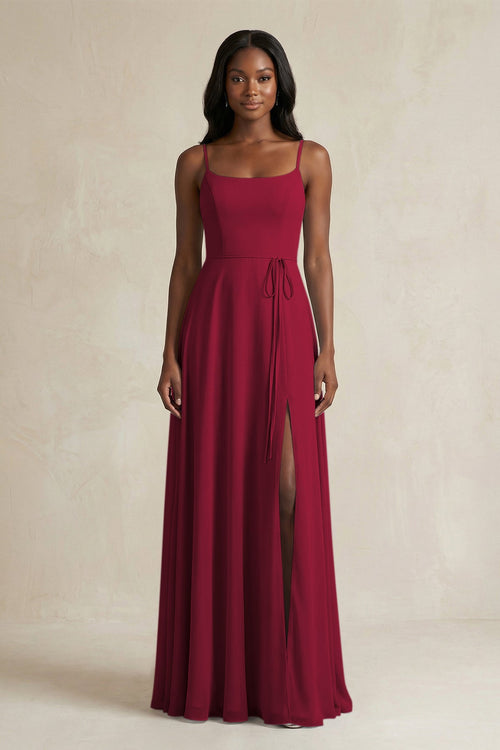 A-Line Spaghetti Straps Chiffon Bridesmaid Dress in Berry - SHE IS ME BRIDESMAID DRESSES