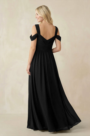 Chiffon A-Line Bridesmaid Dress with Slit  in Black - SHE IS ME BRIDESMAID DRESSES
