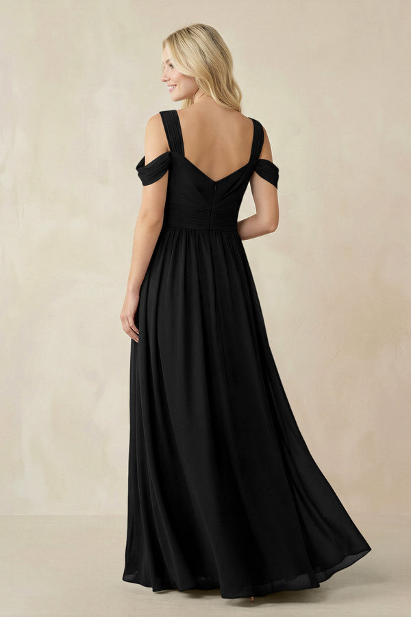 Chiffon A-Line Bridesmaid Dress with Slit  in Black - SHE IS ME BRIDESMAID DRESSES
