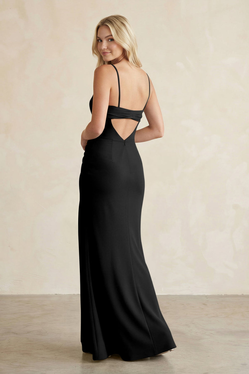 Cami Strap Chiffon Sheath Bridesmaid Dress with Slit in Black - KISS BRIDAL BRIDESMAID DRESSES