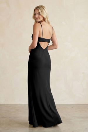 Cami Strap Chiffon Sheath Bridesmaid Dress with Slit in Black - SHE IS ME BRIDESMAID DRESSES