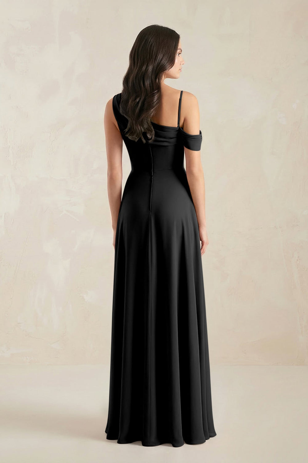 One-Shoulder Chiffon A-Line Bridesmaid Dress in Black - KISS BRIDAL BRIDESMAID DRESSES