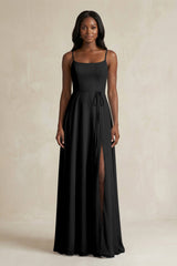 A-Line Spaghetti Straps Chiffon Bridesmaid Dress in Black - KISS BRIDAL BRIDESMAID DRESSES