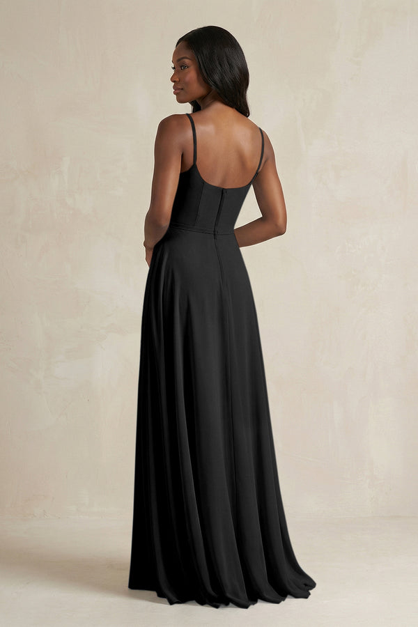 A-Line Spaghetti Straps Chiffon Bridesmaid Dress in Black - SHE IS ME BRIDESMAID DRESSES