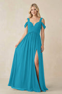 Chiffon A-Line Bridesmaid Dress with Slit  in Blue Jay - SHE IS ME BRIDESMAID DRESSES